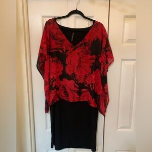 Elegant Red and Black Floral Dress